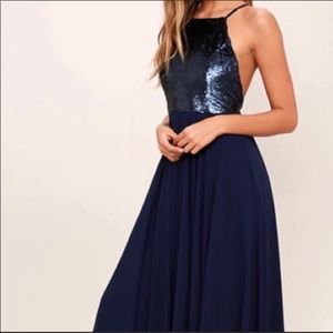 Lulus Navy Sequin Maxi Formal Dress